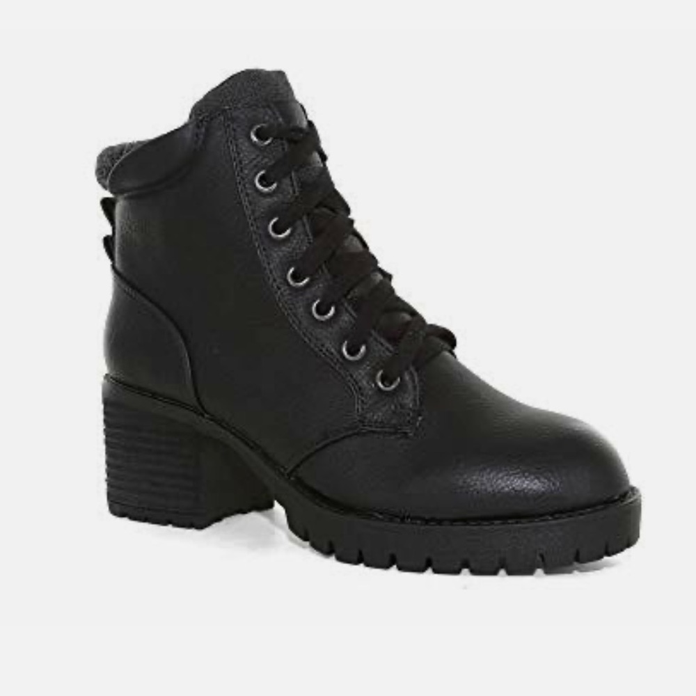 MIA Black Lace-Up Chunky Heel Ankle Boots